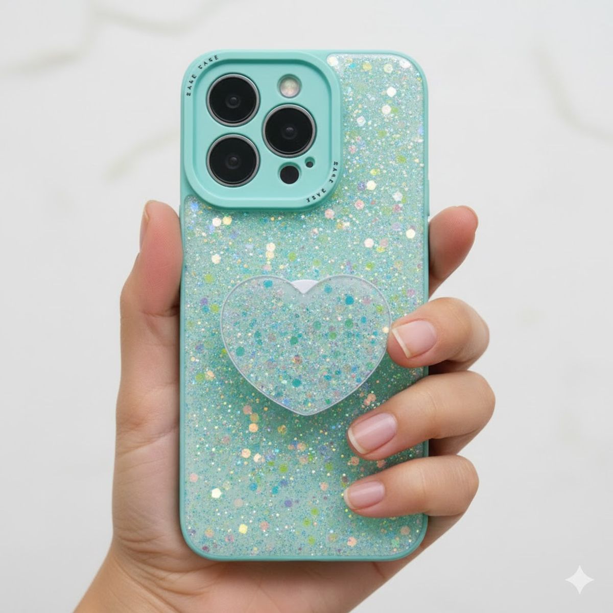 GENERICO - CARCASA PARA HONOR 400 LITE GLITTER BRILLO TURQUESA CON POP SOCKET