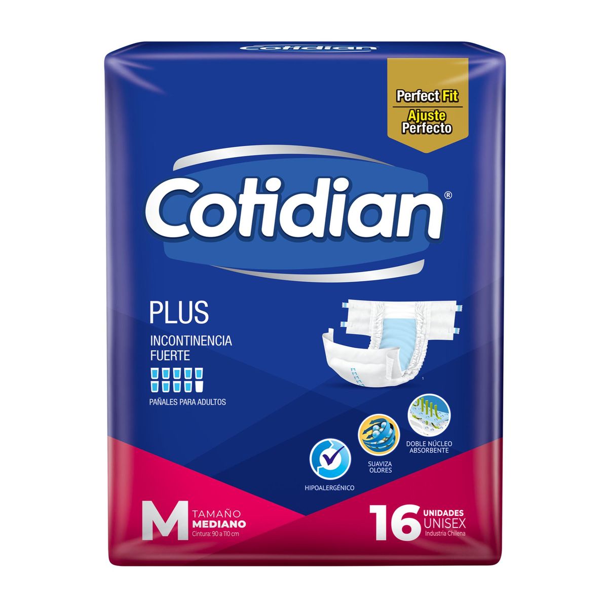 COTIDIAN - Pañales de Adulto Cotidian Plus Incontinencia Fuerte 16 un M