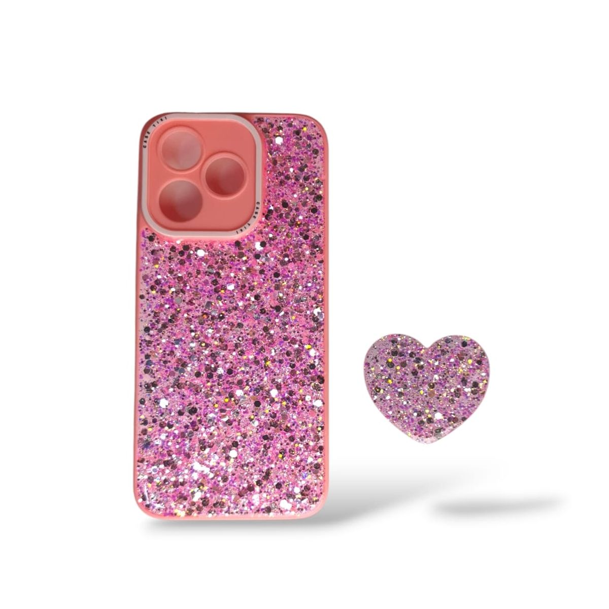 GENERICO - CARCASA PARA HONOR 400 LITE GLITTER BRILLO ROSA CON POP SOCKET