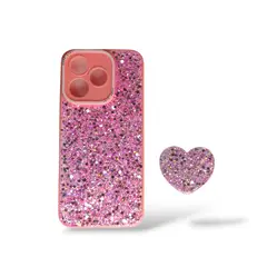 GENERICO - CARCASA PARA HONOR 400 LITE GLITTER BRILLO ROSA CON POP SOCKET