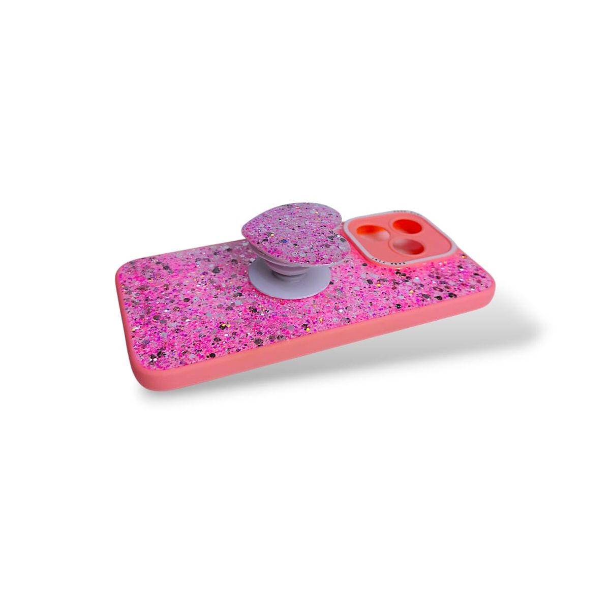 GENERICO - CARCASA PARA HONOR 400 LITE GLITTER BRILLO ROSA CON POP SOCKET