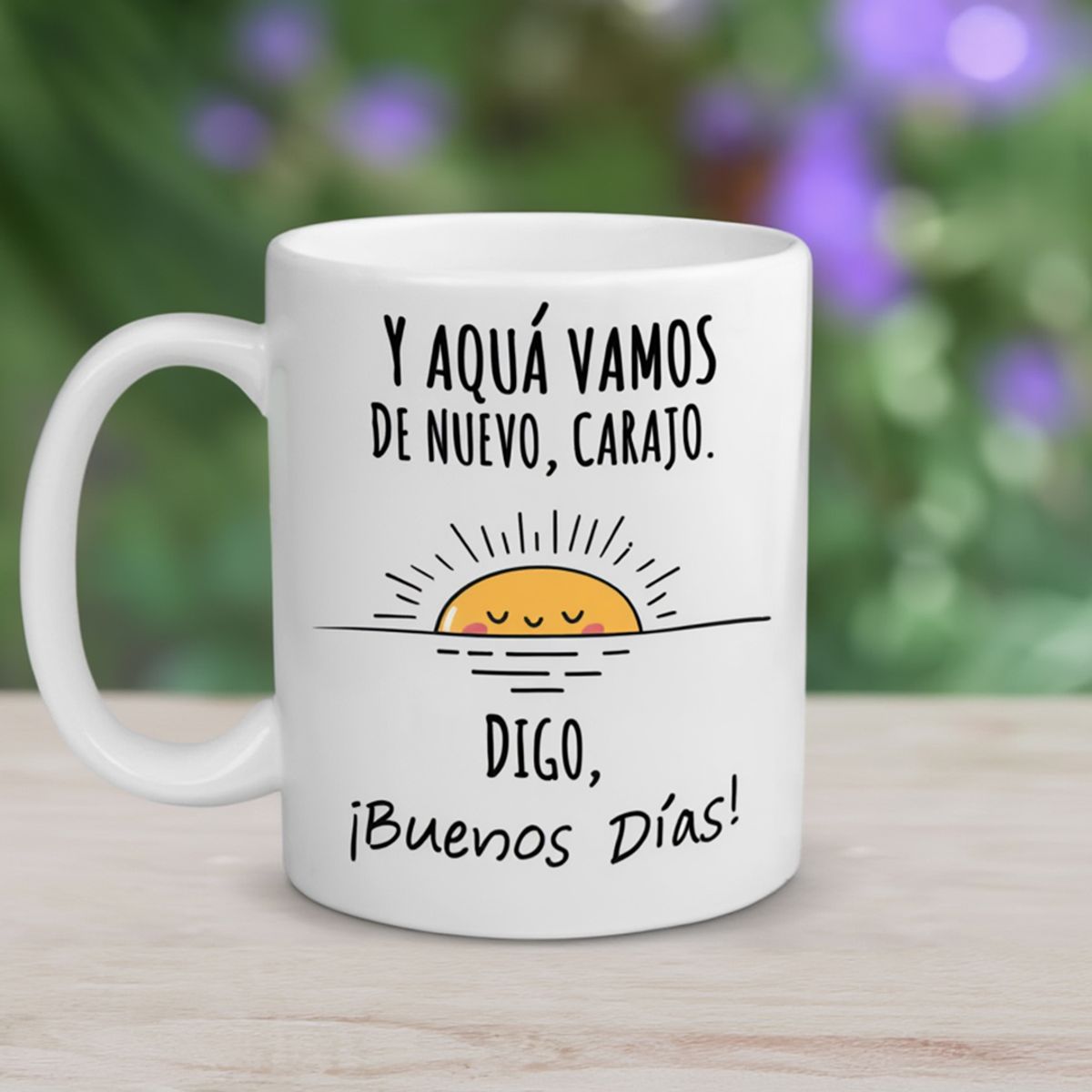 SM - Taza Tazon Meme Frase Divertida Y Aquí Vamos de Nuevo Cara”