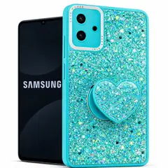 GENERICO - CARCASA PARA SAMSUNG A06 GLITTER BRILLO TURQUESA CON POP SOCKET
