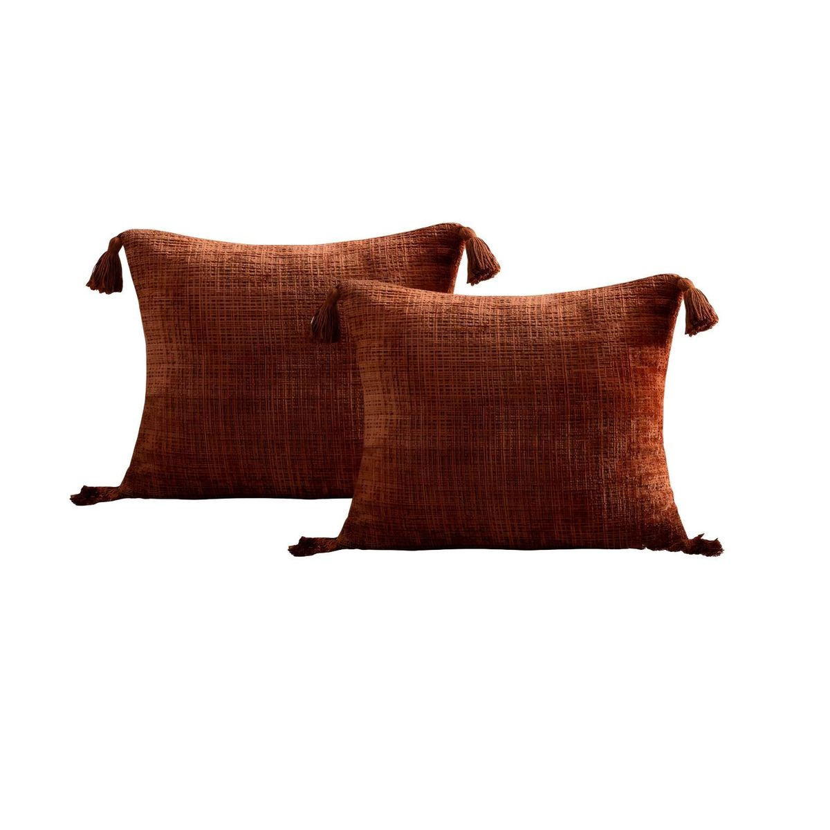 GENERICO - SET DE 2 FUNDAS DE COJIN CHENILLE CON BORLAS 45X45 NARANJA