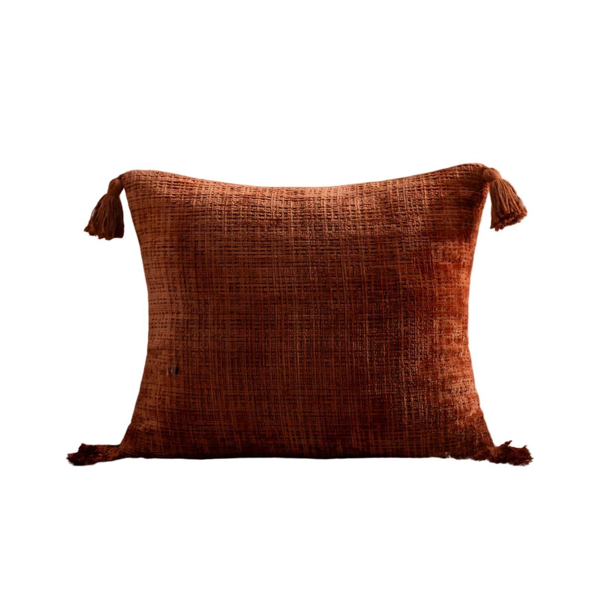 GENERICO - SET DE 2 FUNDAS DE COJIN CHENILLE CON BORLAS 45X45 NARANJA
