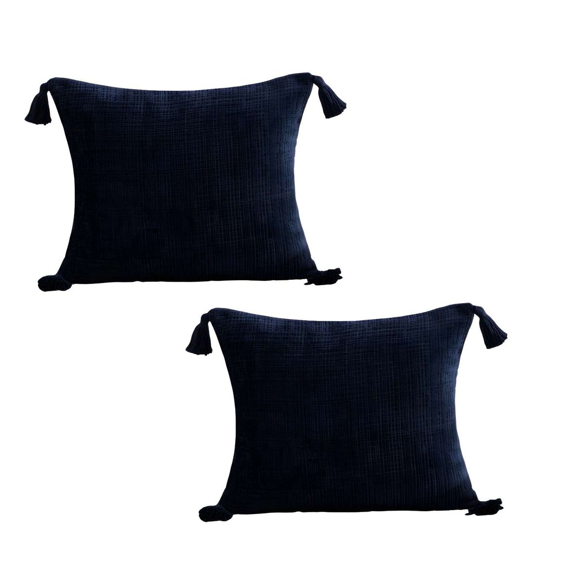 GENERICO - SET DE 2 FUNDAS DE COJIN CHENILLE CON BORLAS 45X45 AZUL OSCURO