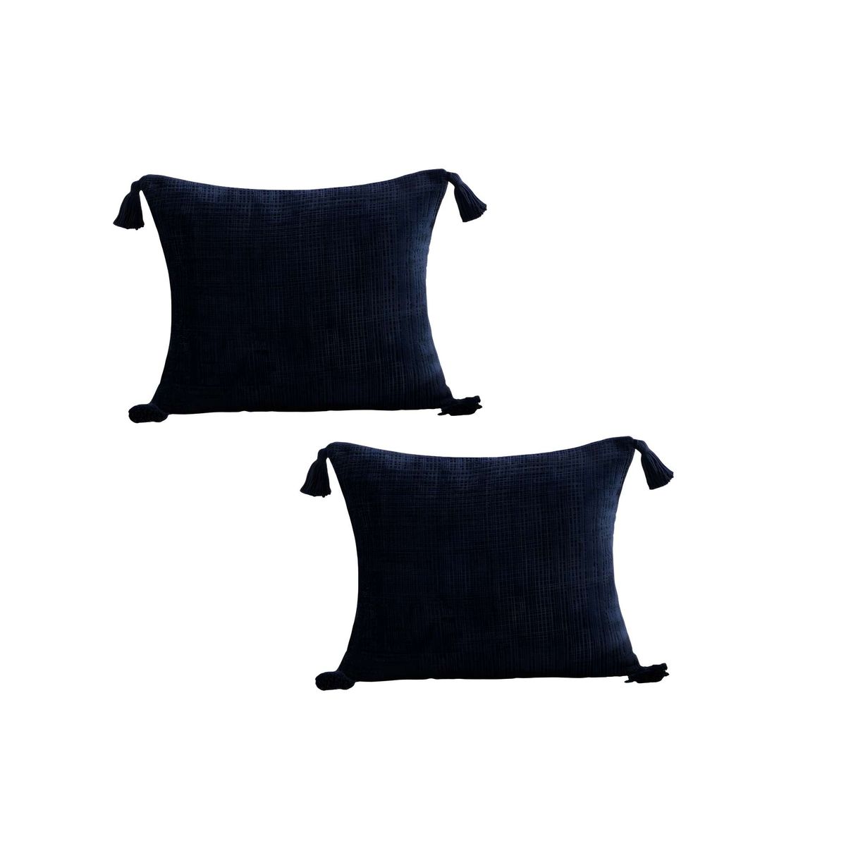 GENERICO - SET DE 2 FUNDAS DE COJIN CHENILLE CON BORLAS 45X45 AZUL OSCURO
