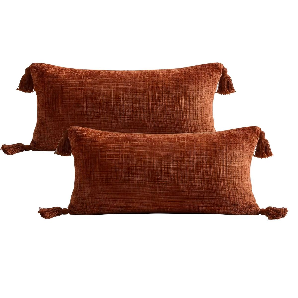GENERICO - SET DE 2 FUNDAS DE COJIN CHENILLE CON BORLAS 30X50 NARANJA
