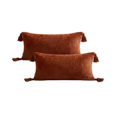 GENERICO - SET DE 2 FUNDAS DE COJIN CHENILLE CON BORLAS 30X50 NARANJA