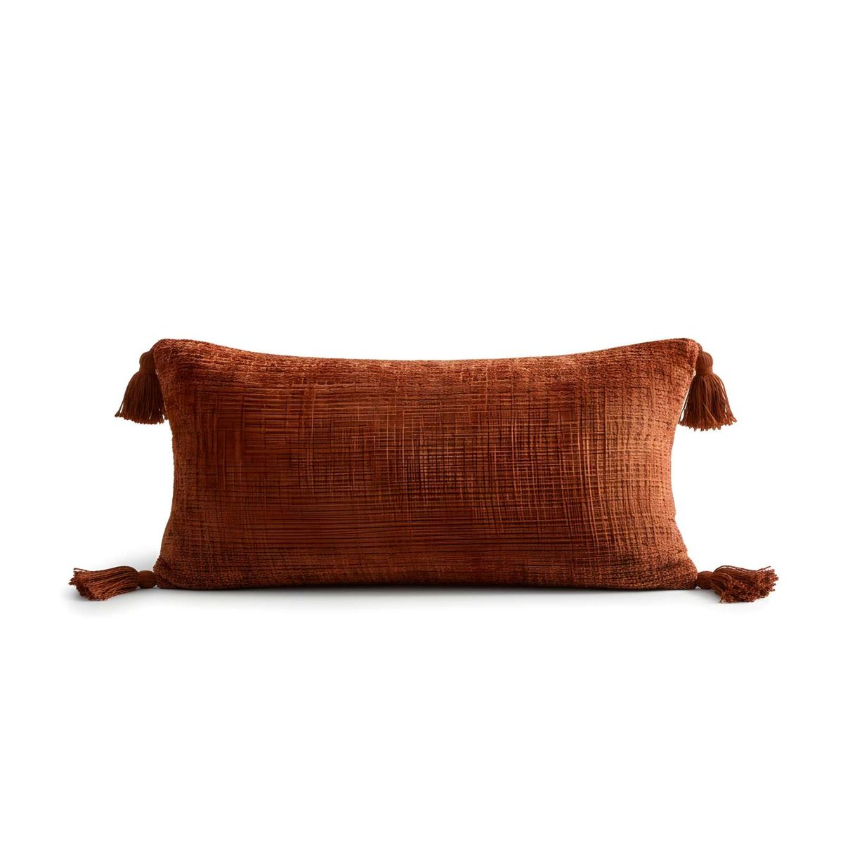 GENERICO - SET DE 2 FUNDAS DE COJIN CHENILLE CON BORLAS 30X50 NARANJA