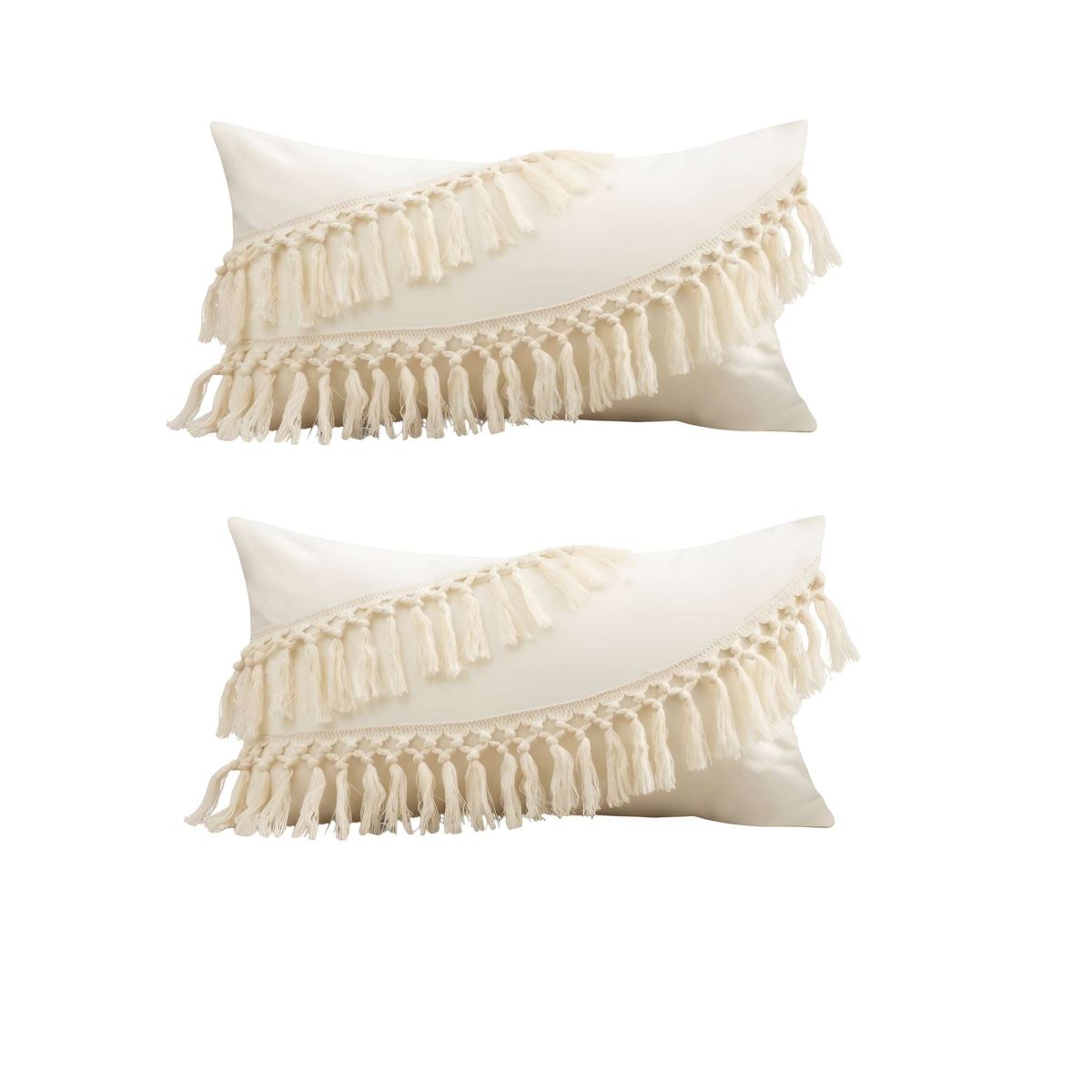 GENERICO - SET DE 2 FUNDAS DE COJIN FLECO LINO 30X50 BEIGE 02