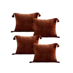 GENERICO - SET DE 4 FUNDAS DE COJIN CHENILLE CON BORLAS 45X45 NARANJA