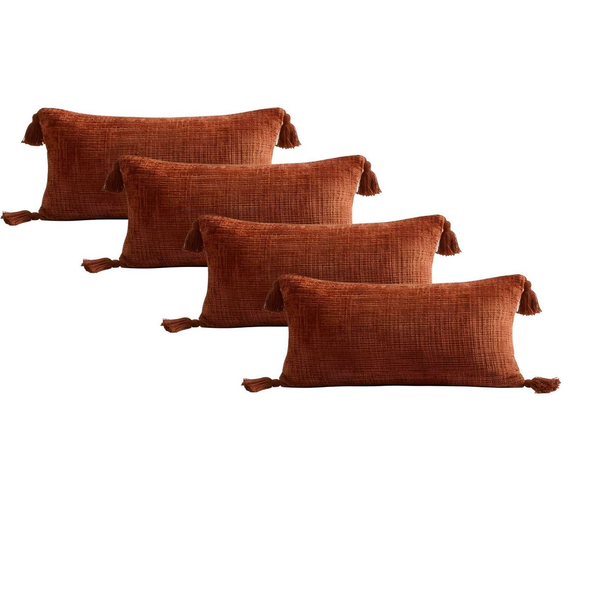 GENERICO - SET DE 4 FUNDAS DE COJIN CHENILLE CON BORLAS 30X50 NARANJA
