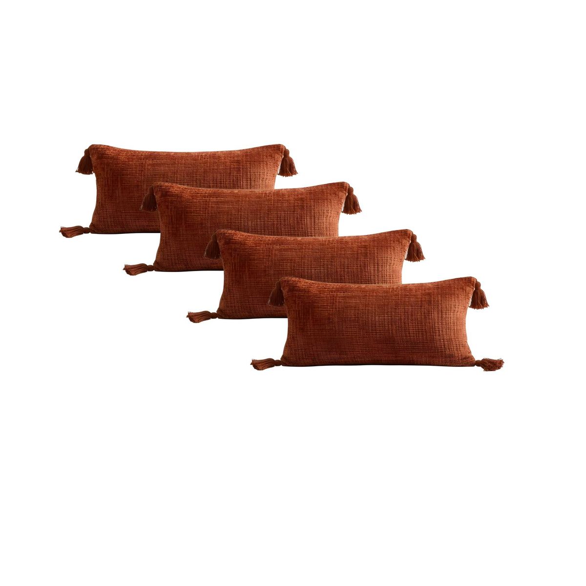 GENERICO - SET DE 4 FUNDAS DE COJIN CHENILLE CON BORLAS 30X50 NARANJA