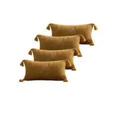 GENERICO - SET DE 4 FUNDAS DE COJIN CHENILLE CON BORLAS 30X50 AMARILLO