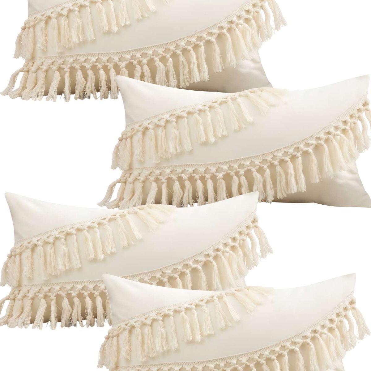 GENERICO - SET DE 4 FUNDAS DE COJIN FLECO LINO 30X50 BEIGE 02