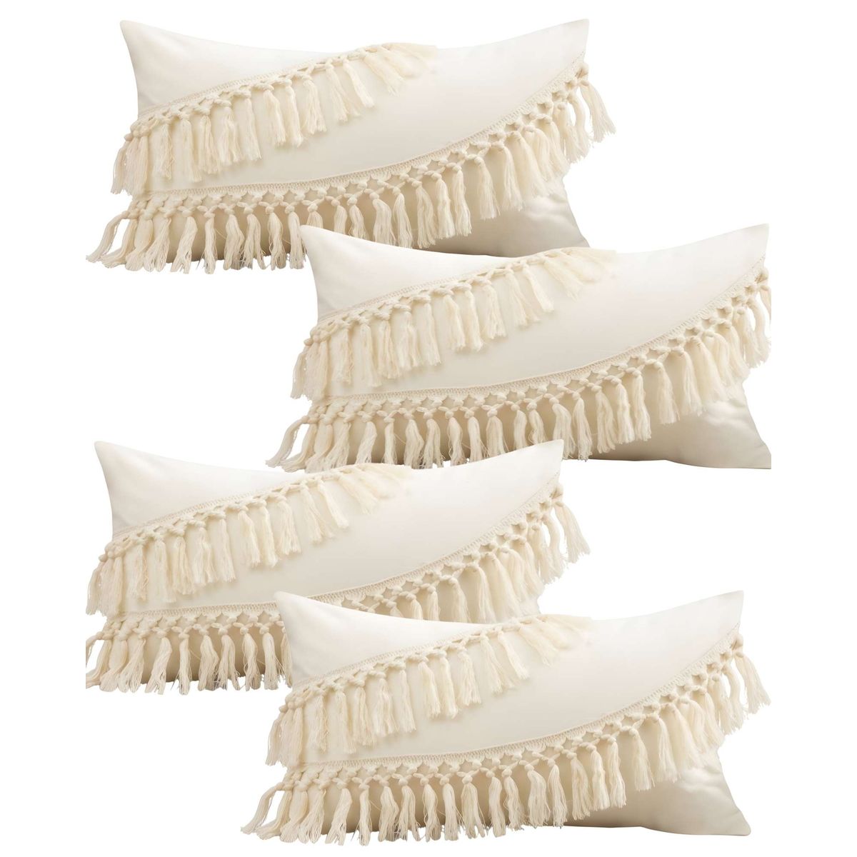 GENERICO - SET DE 4 FUNDAS DE COJIN FLECO LINO 30X50 BEIGE 02