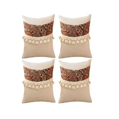 GENERICO - SET DE 4 FUNDAS DE COJIN LINO MANDALA 45X45 BEIGE 04