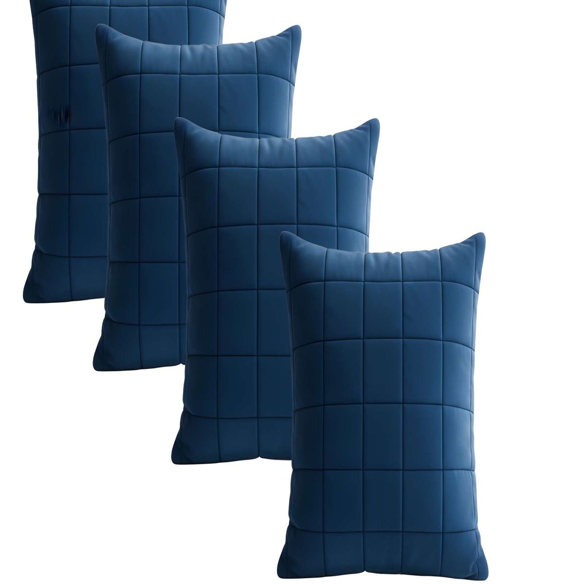 GENERICO - SET DE 4 FUNDAS DE COJIN TERCIOPELO GRID 45X45 AZUL
