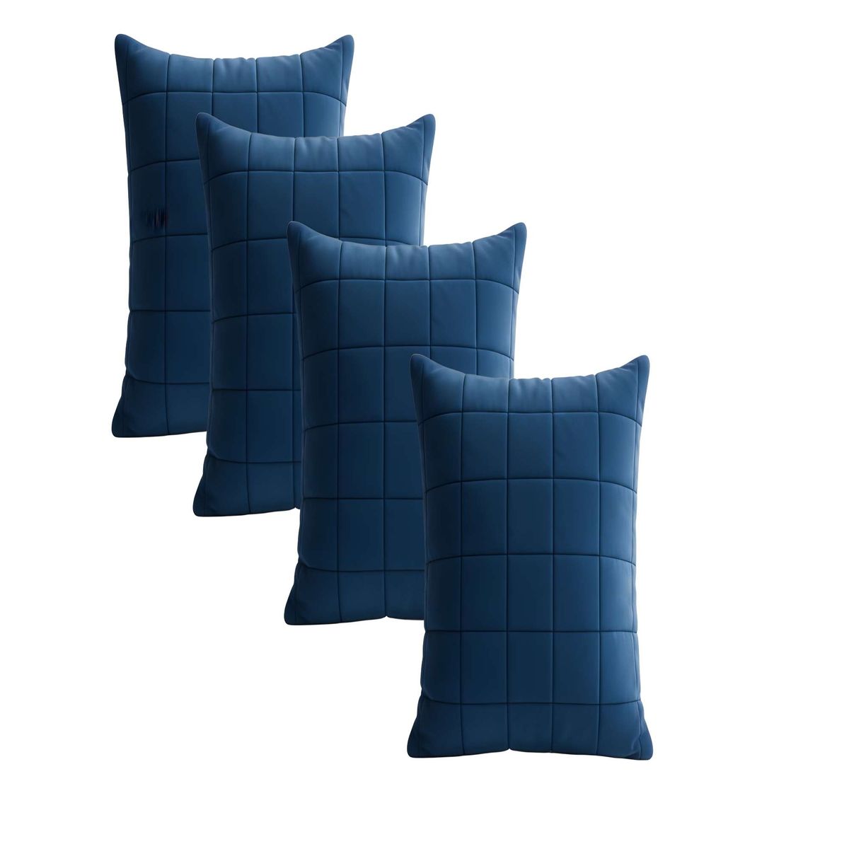 GENERICO - SET DE 4 FUNDAS DE COJIN TERCIOPELO GRID 45X45 AZUL
