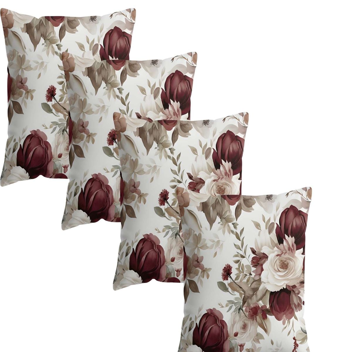 GENERICO - SET DE 4 FUNDAS DE COJIN FLOREADAS 45X45 BLANCO 01