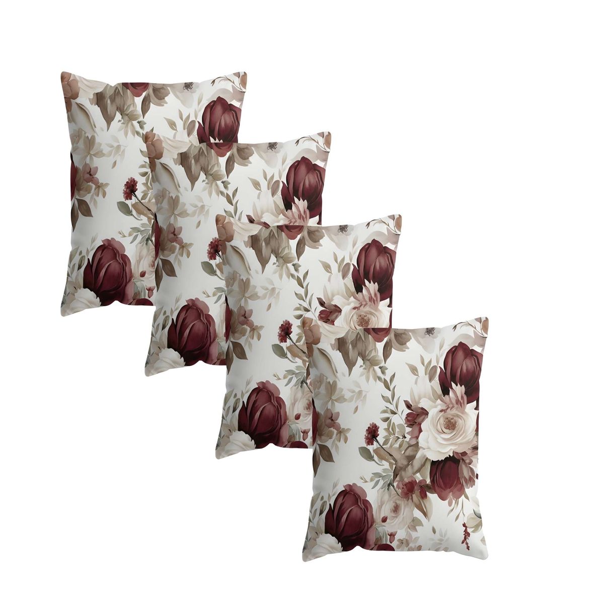 GENERICO - SET DE 4 FUNDAS DE COJIN FLOREADAS 45X45 BLANCO 01