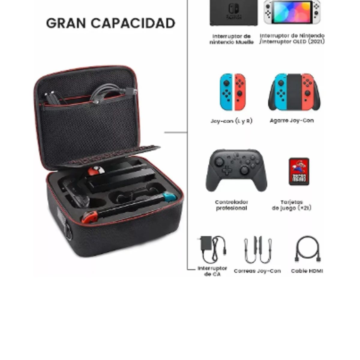GENERICO - Estuche Rígido Para Nintendo Switch Funda De Viaje Negro Negro