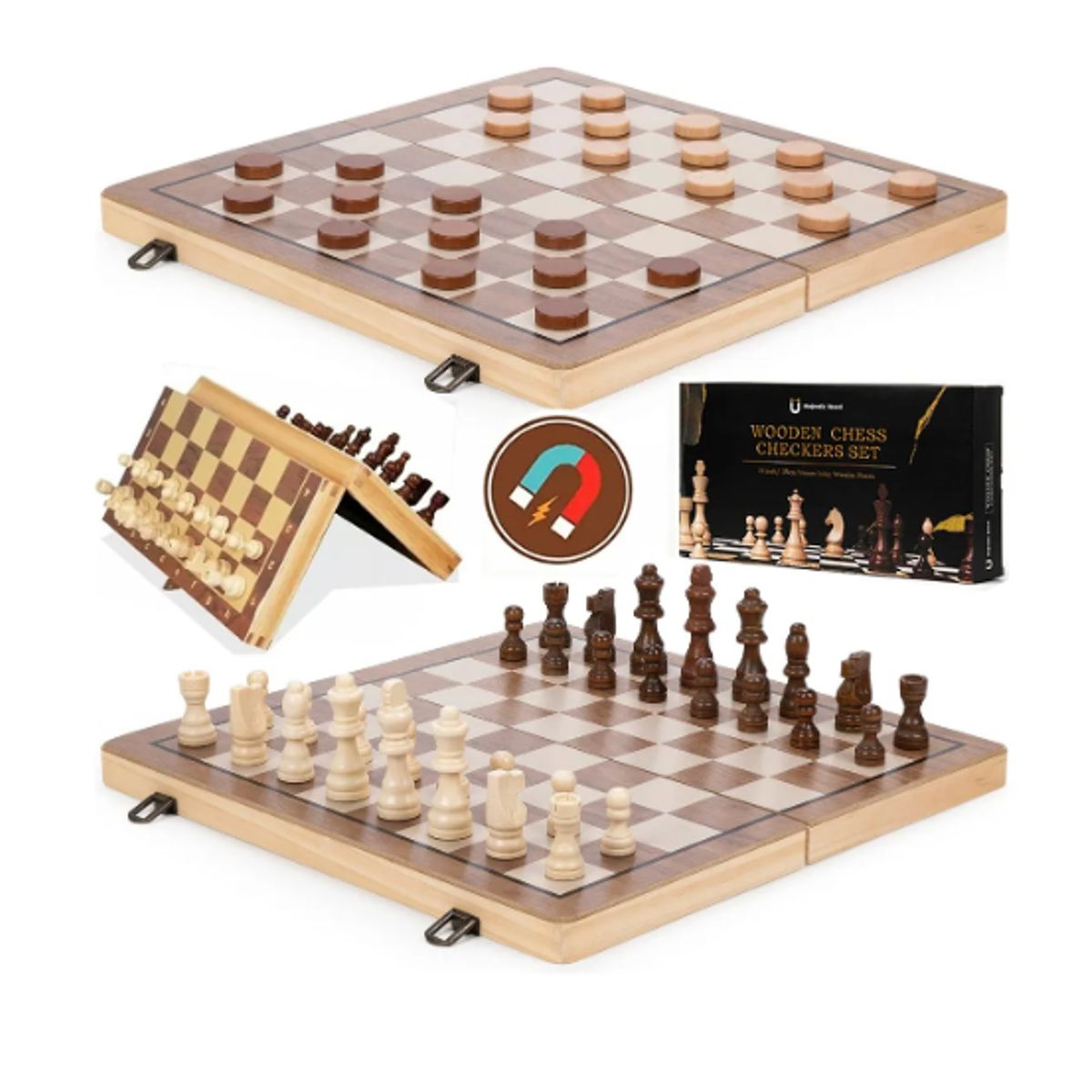 GENERICO - 2 En 1 Juego De Ajedrez Magnético De Madera