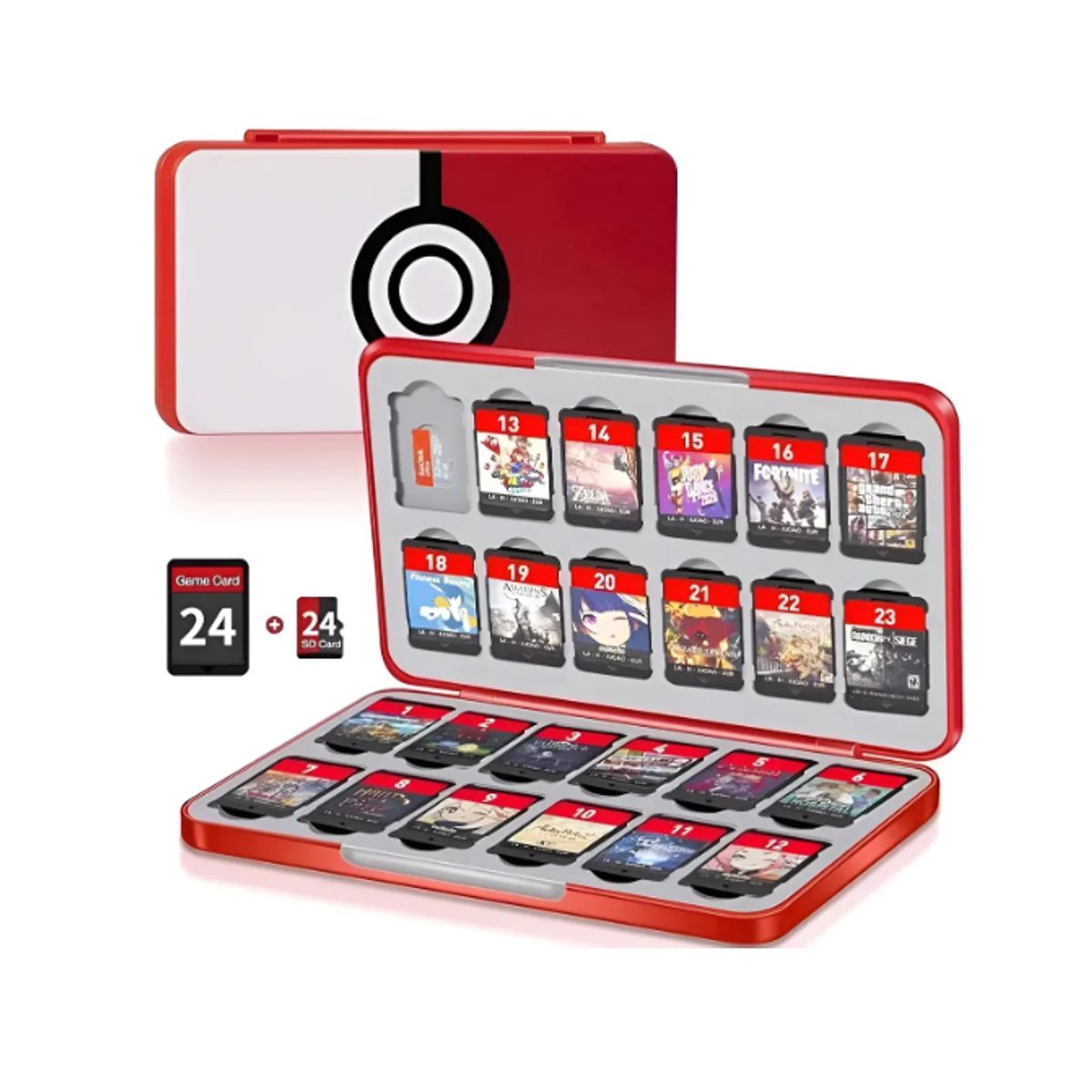 GENERICO - Caja Estuche 24 Juegos Nintendo Switch Pokedex