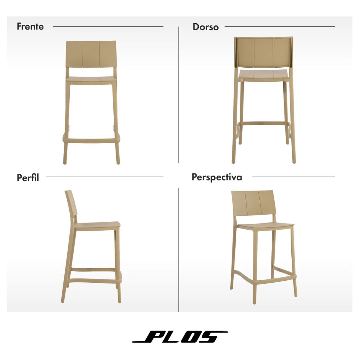 PLOS - Silla Piso Bar Taburete Terraza 65cm Pack x2 Unidades Plos Novara