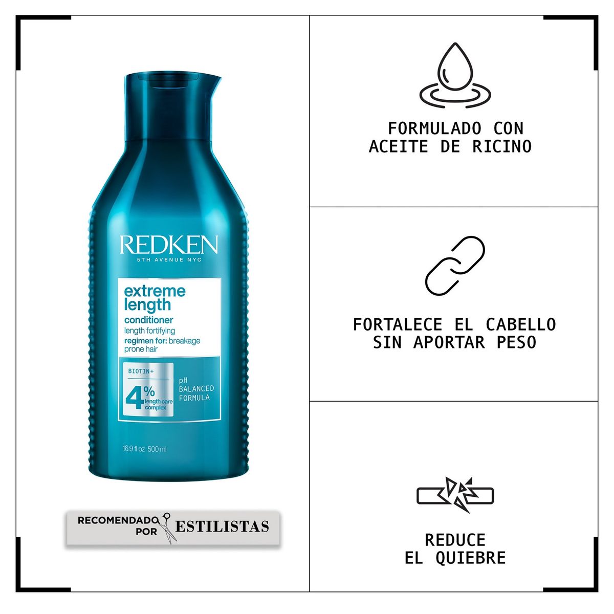 REDKEN - Acondicionador Fortalecedor de Largos Cabello Quebradizo Extreme Length 300ml Redken