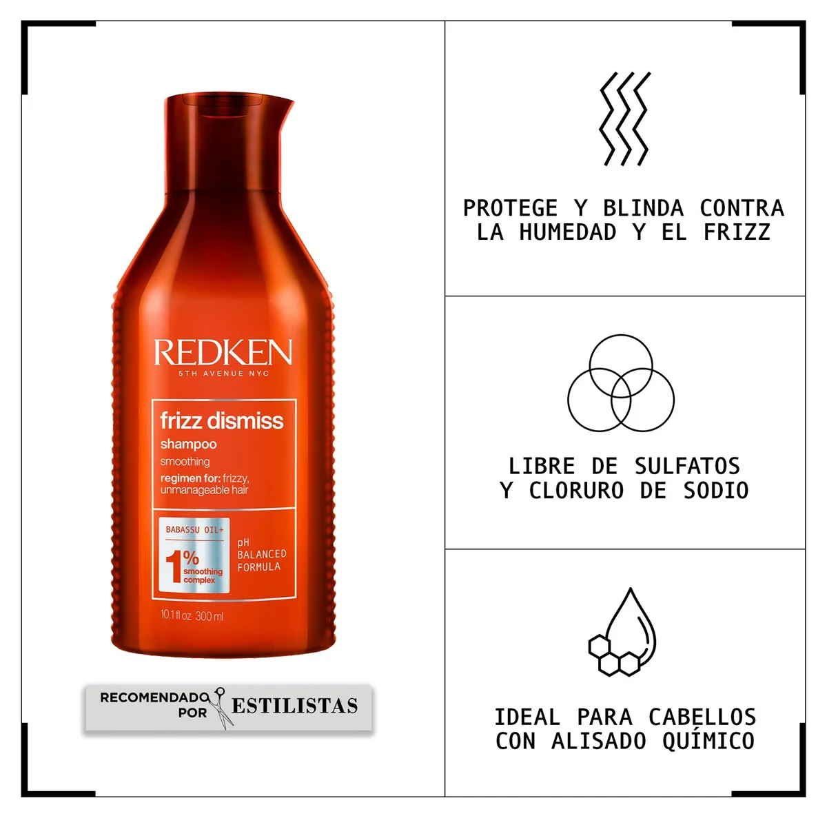 REDKEN - Shampoo sin Sulfatos Frizz Dismiss Anti Frizz 300ml Redken