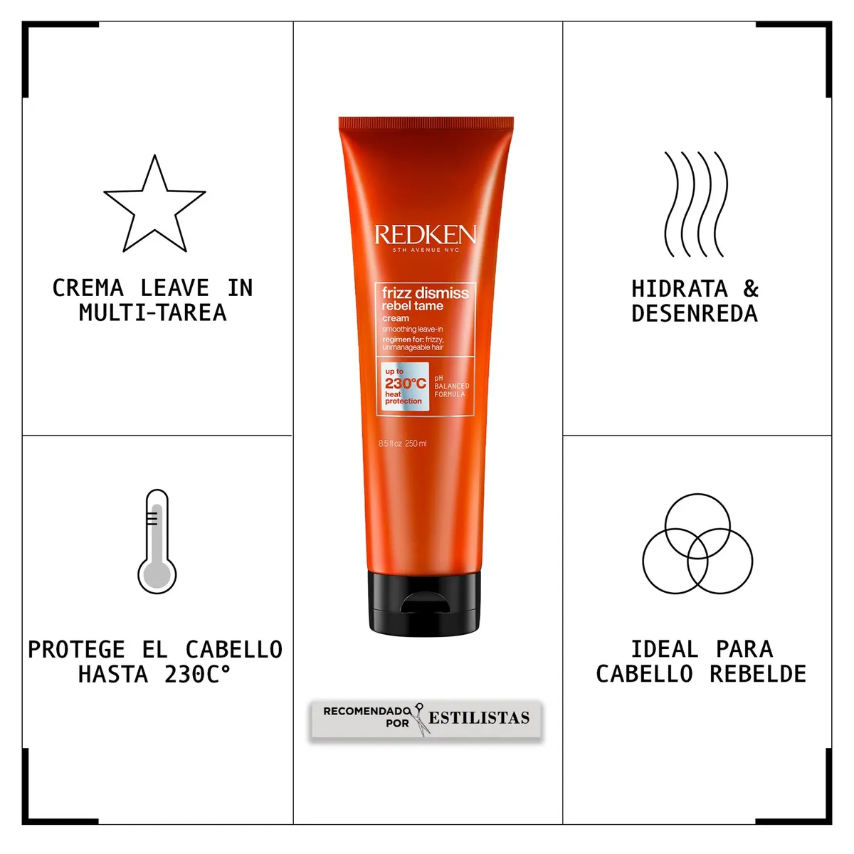 REDKEN - Protector Térmico en Crema Rebel Tame Frizz Dismiss Anti Frizz 250ml Redken