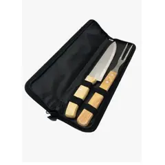 GENERICO - Set parrillero de 2 piezas con estuche de acero inoxidable y mango de madera