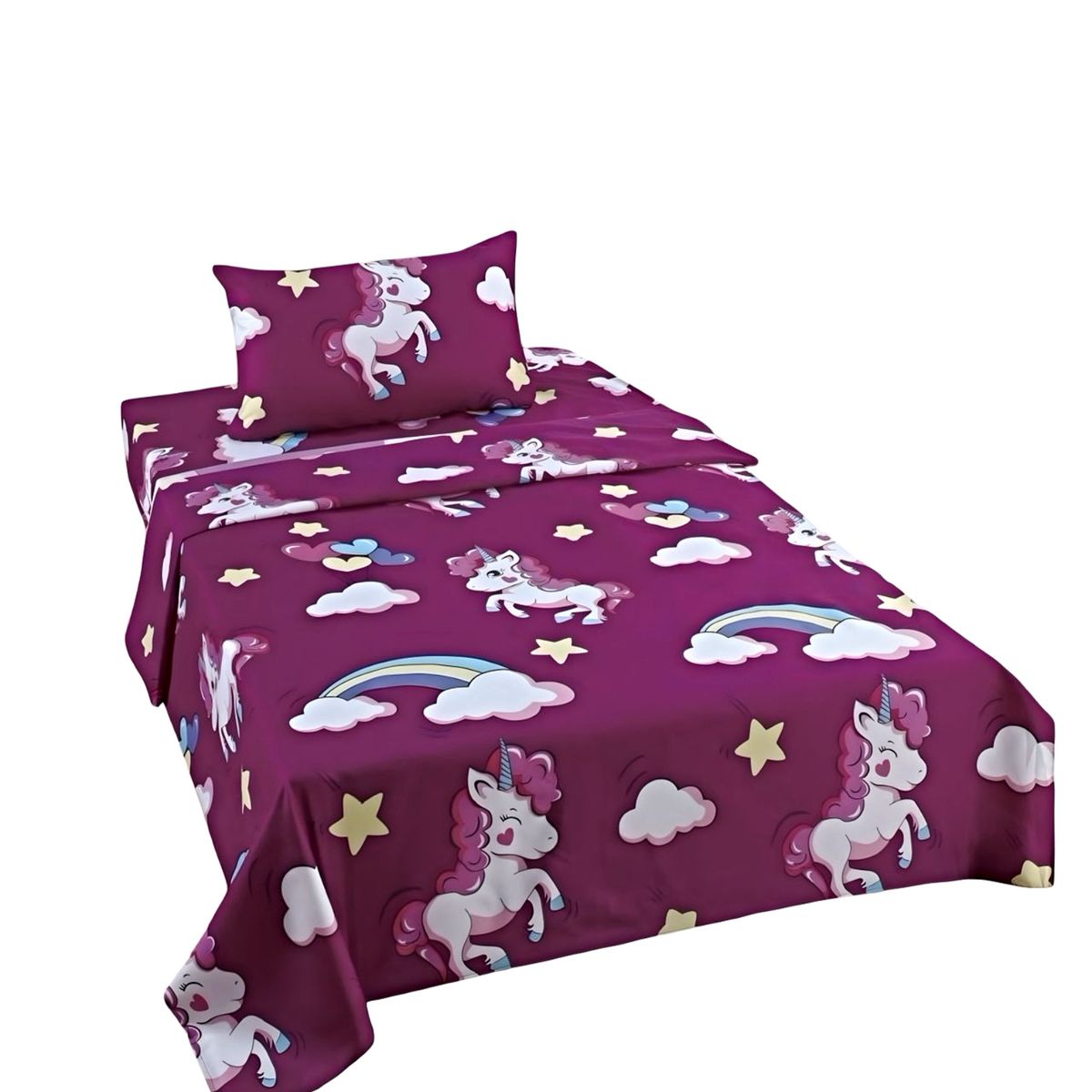 GENERICO - JUEGO DE SABANAS INFANTIL 210 HILOS 1 PLAZA UNICORNIO2