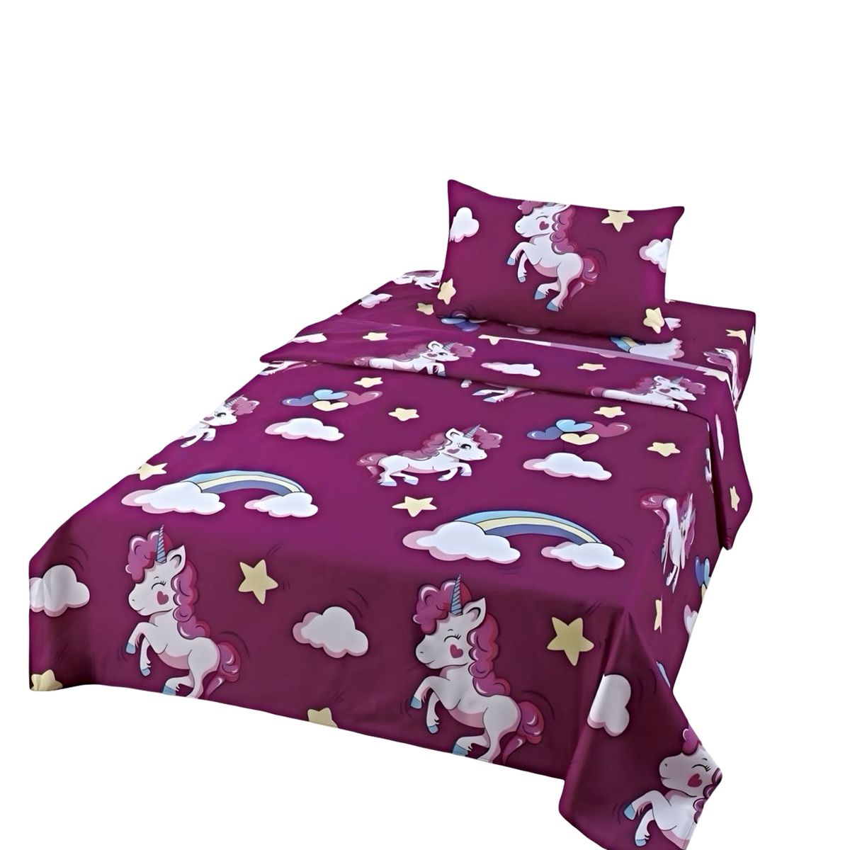 GENERICO - JUEGO DE SABANAS INFANTIL 210 HILOS 1 PLAZA UNICORNIO2