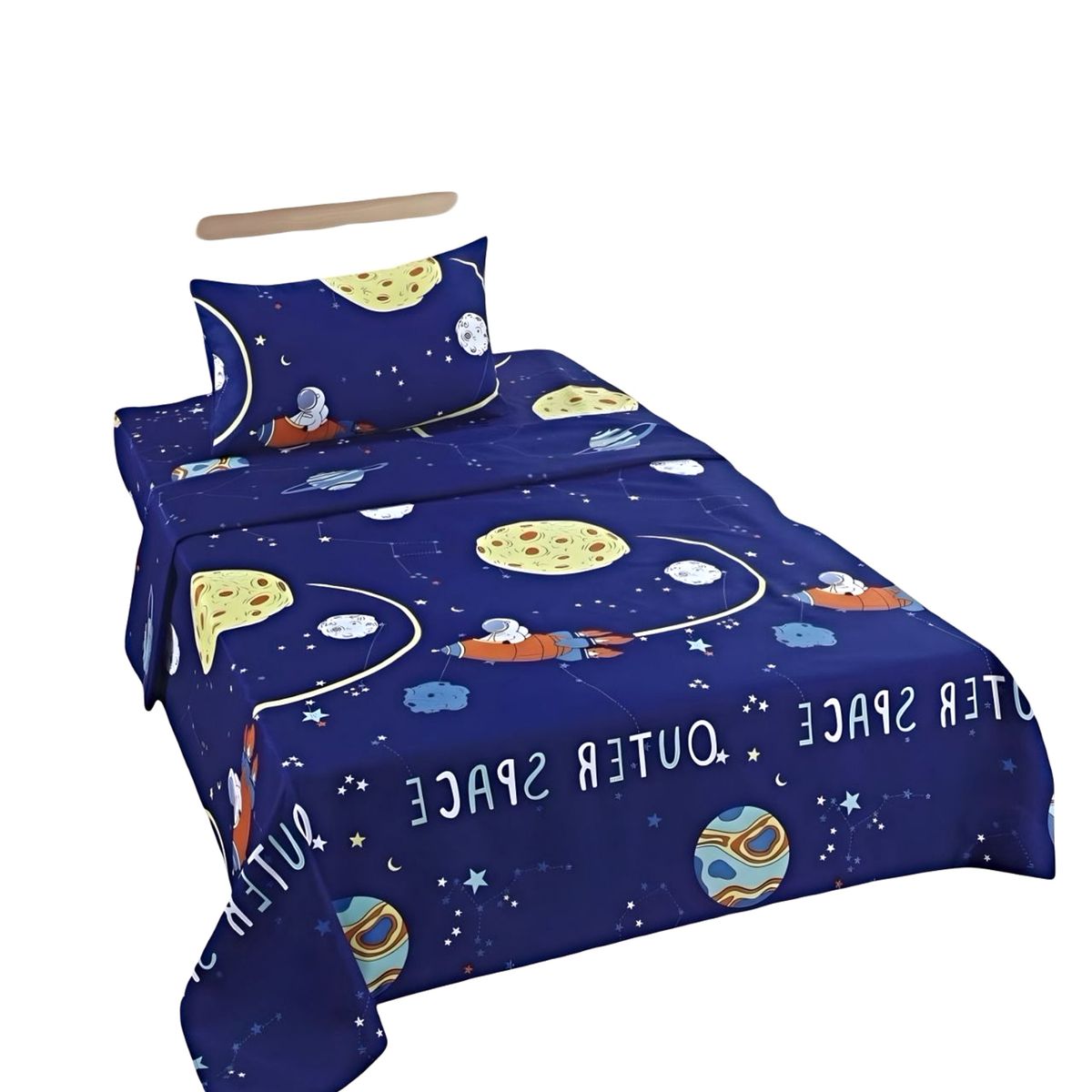 GENERICO - JUEGO DE SABANAS INFANTIL 210 HILOS 1 PLAZA ASTRONAUTA
