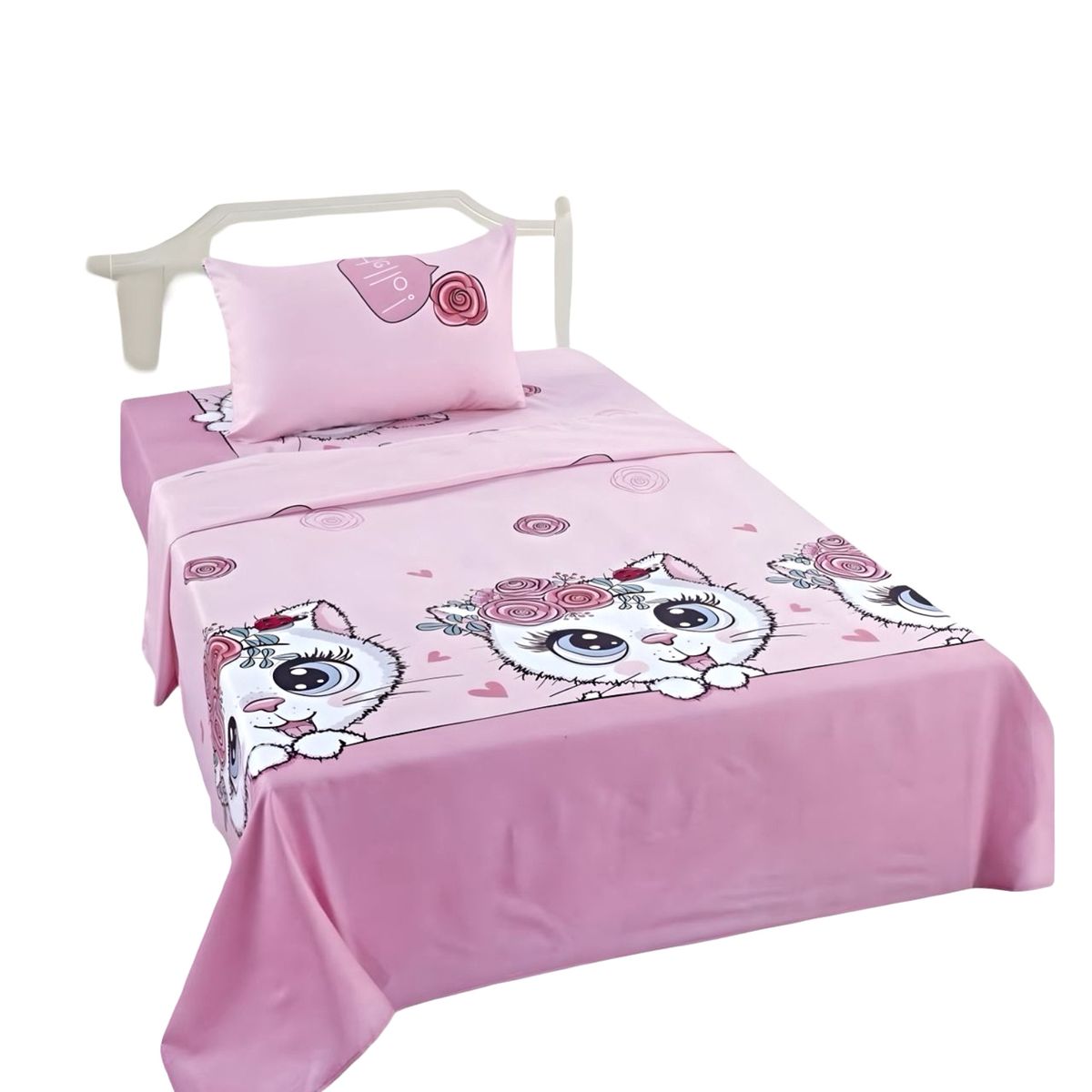 GENERICO - JUEGO DE SABANAS INFANTIL 210 HILOS 1 PLAZA GATO