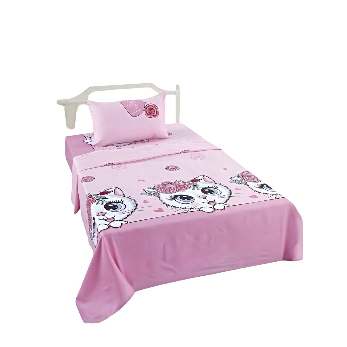 GENERICO - JUEGO DE SABANAS INFANTIL 210 HILOS 1 PLAZA GATO