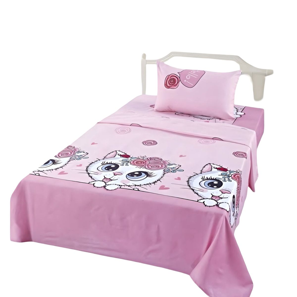 GENERICO - JUEGO DE SABANAS INFANTIL 210 HILOS 1 PLAZA GATO