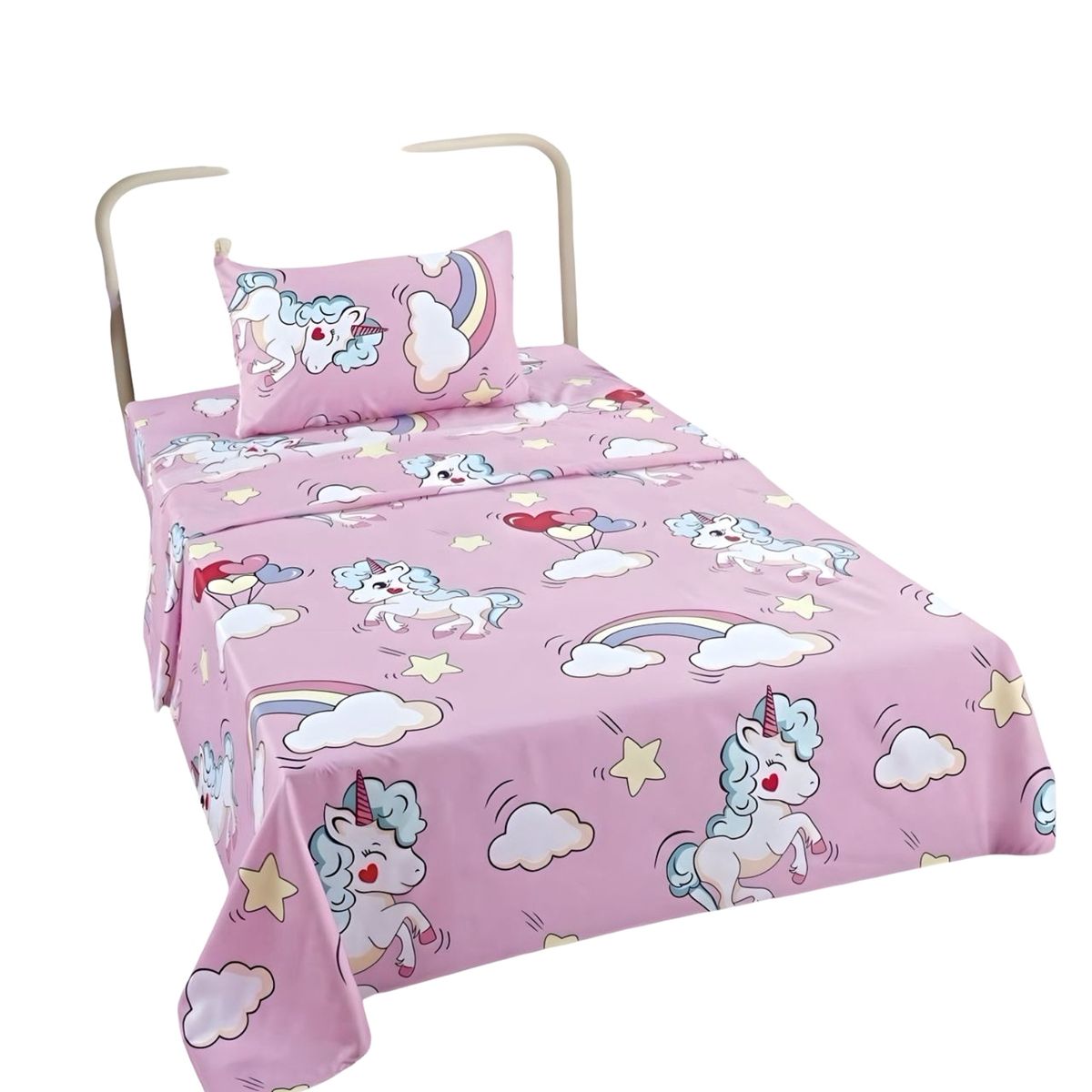 GENERICO - JUEGO DE SABANAS INFANTIL 210 HILOS PLAZA Y MEDIA UNICORNIO1