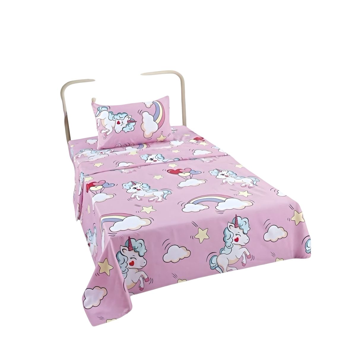 GENERICO - JUEGO DE SABANAS INFANTIL 210 HILOS PLAZA Y MEDIA UNICORNIO1