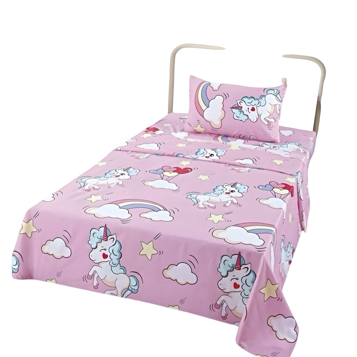 GENERICO - JUEGO DE SABANAS INFANTIL 210 HILOS 1 PLAZA UNICORNIO1