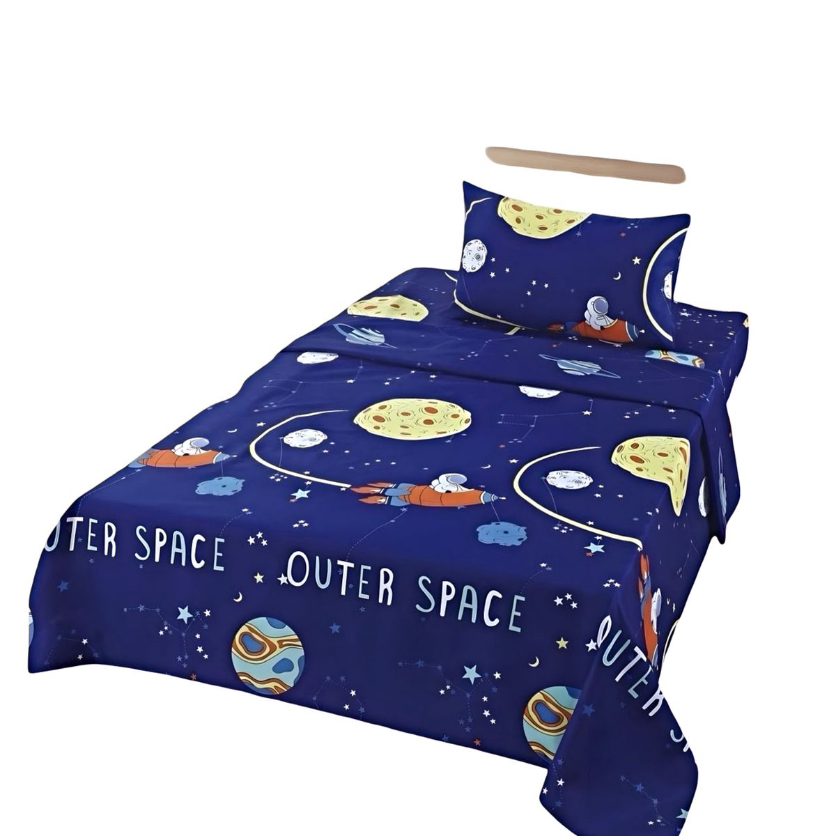 GENERICO - JUEGO DE SABANAS INFANTIL 210 HILOS 1 PLAZA ASTRONAUTA