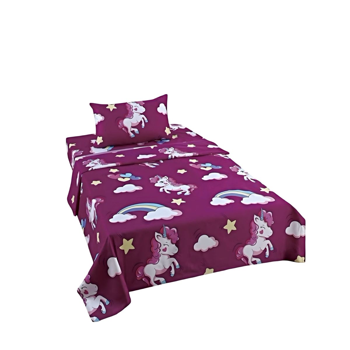 GENERICO - JUEGO DE SABANAS INFANTIL 210 HILOS PLAZA Y MEDIA UNICORNIO2