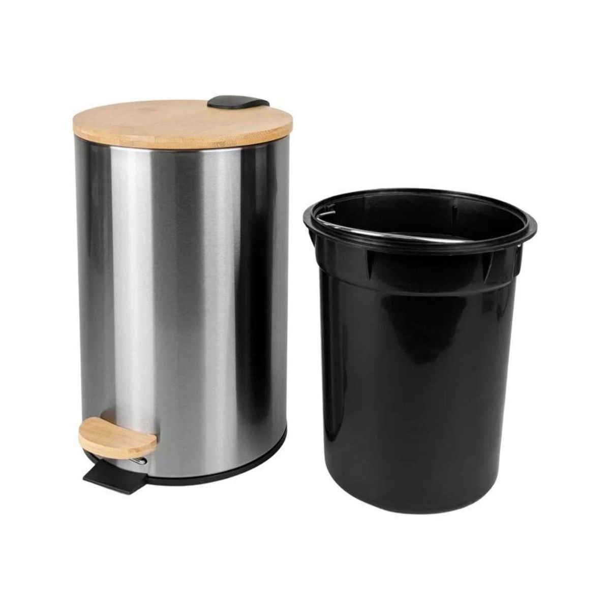 GENERICO - Basurero Cilíndrico 5L  Acero Inoxidable Y Tapa Bambú