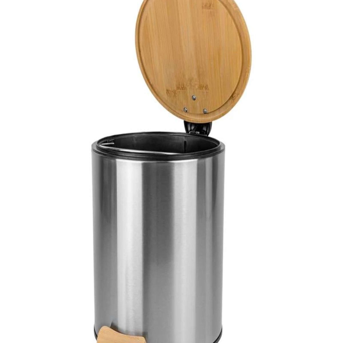 GENERICO - Basurero Cilíndrico 5L  Acero Inoxidable Y Tapa Bambú