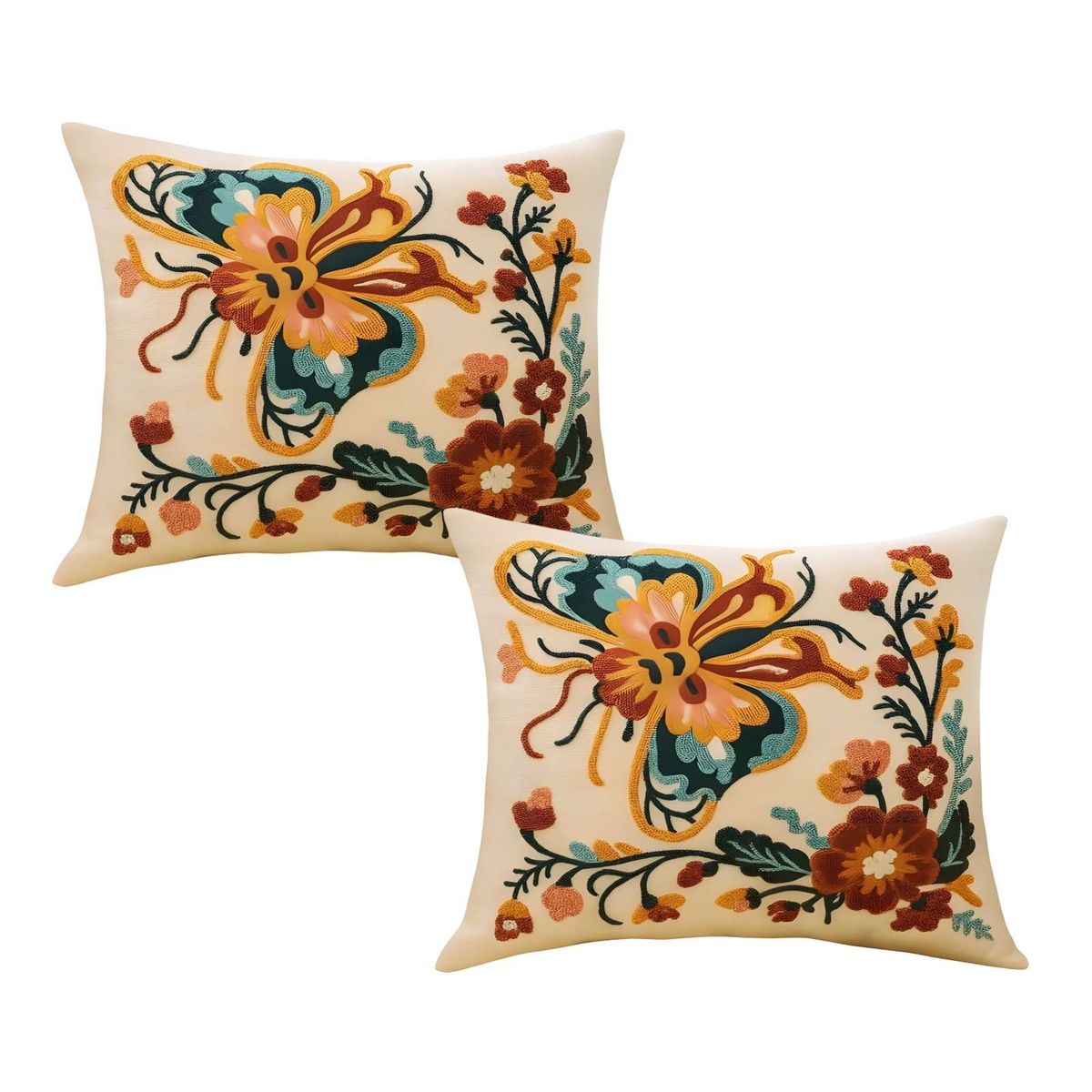 GENERICO - PACK DE 2 FUNDAS DE COJIN BORDADAS 45X45 BEIGE 01