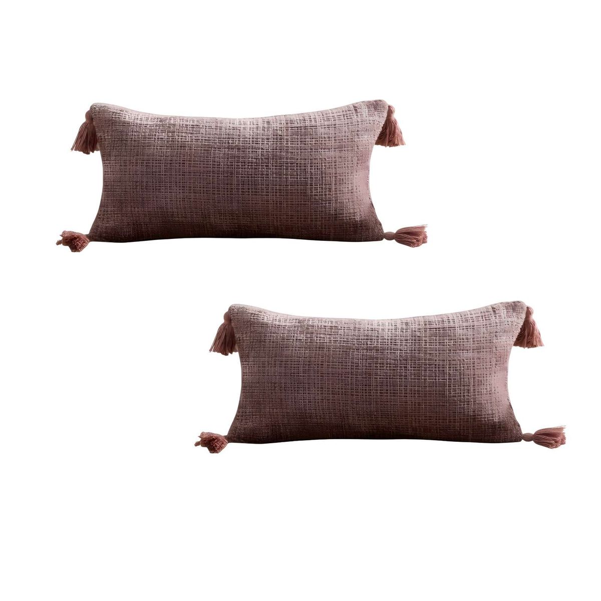 GENERICO - PACK DE 2 FUNDAS DE COJIN CHENILLE CON BORLAS 30X50 ROSA