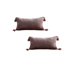 GENERICO - PACK DE 2 FUNDAS DE COJIN CHENILLE CON BORLAS 30X50 ROSA